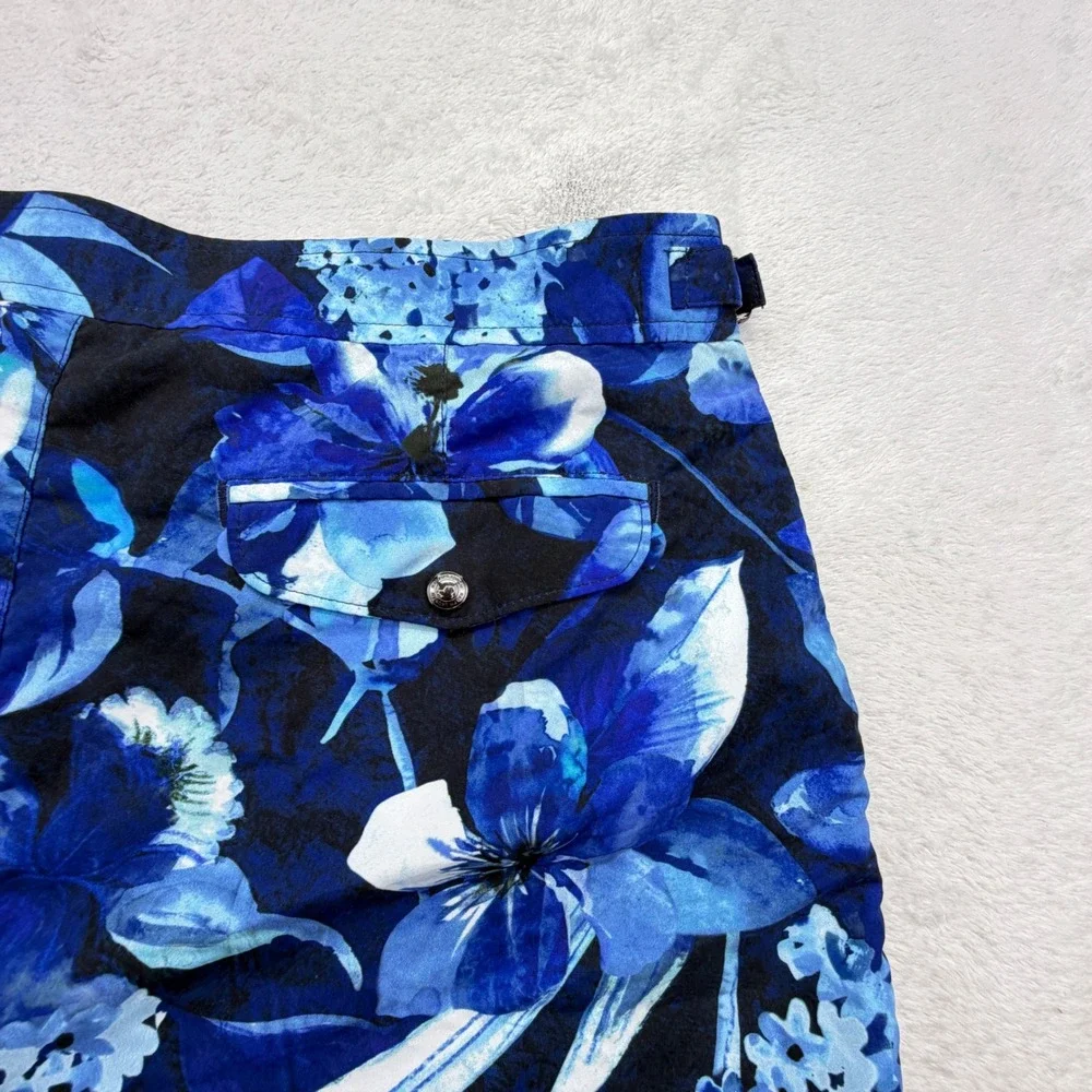 Polo Ralph Lauren Swim Trunks Sz 32 Blue Floral Hibiscus Board Shorts Buckle